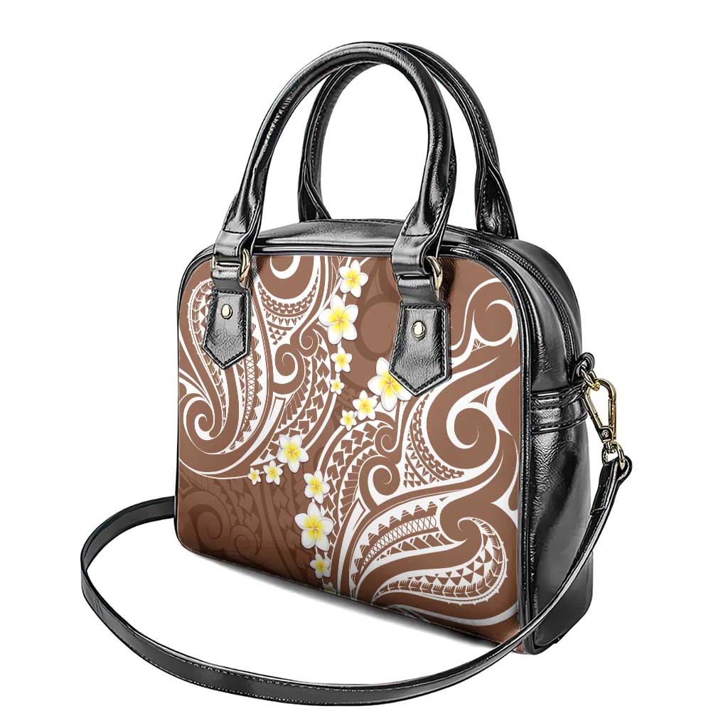 Plumeria With Brown Polynesian Tattoo Pattern Shoulder Handbag LT05 - Polynesian Pride