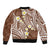 Plumeria With Brown Polynesian Tattoo Pattern Sleeve Zip Bomber Jacket