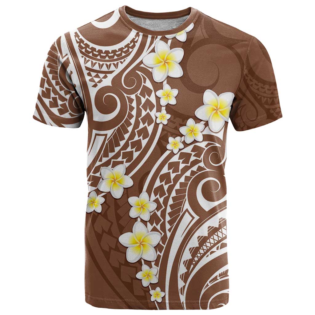 Plumeria With Brown Polynesian Tattoo Pattern T Shirt LT05 Brown - Polynesian Pride