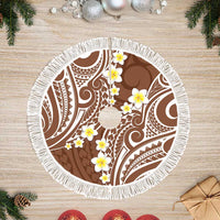 Plumeria With Brown Polynesian Tattoo Pattern Tree Skirt LT05 Fringed Brown - Polynesian Pride