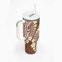 Plumeria With Brown Polynesian Tattoo Pattern Tumbler With Handle LT05 - Polynesian Pride