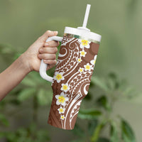 Plumeria With Brown Polynesian Tattoo Pattern Tumbler With Handle LT05 - Polynesian Pride