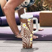 Plumeria With Brown Polynesian Tattoo Pattern Tumbler With Handle LT05 - Polynesian Pride