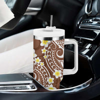 Plumeria With Brown Polynesian Tattoo Pattern Tumbler With Handle LT05 - Polynesian Pride
