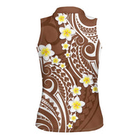 Plumeria With Brown Polynesian Tattoo Pattern Women Sleeveless Polo Shirt LT05 - Polynesian Pride