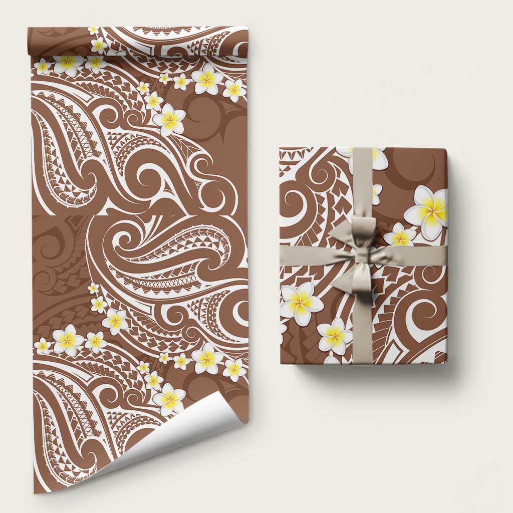 Plumeria With Brown Polynesian Tattoo Pattern Wrapping Paper LT05 58" × 23" Brown - Polynesian Pride