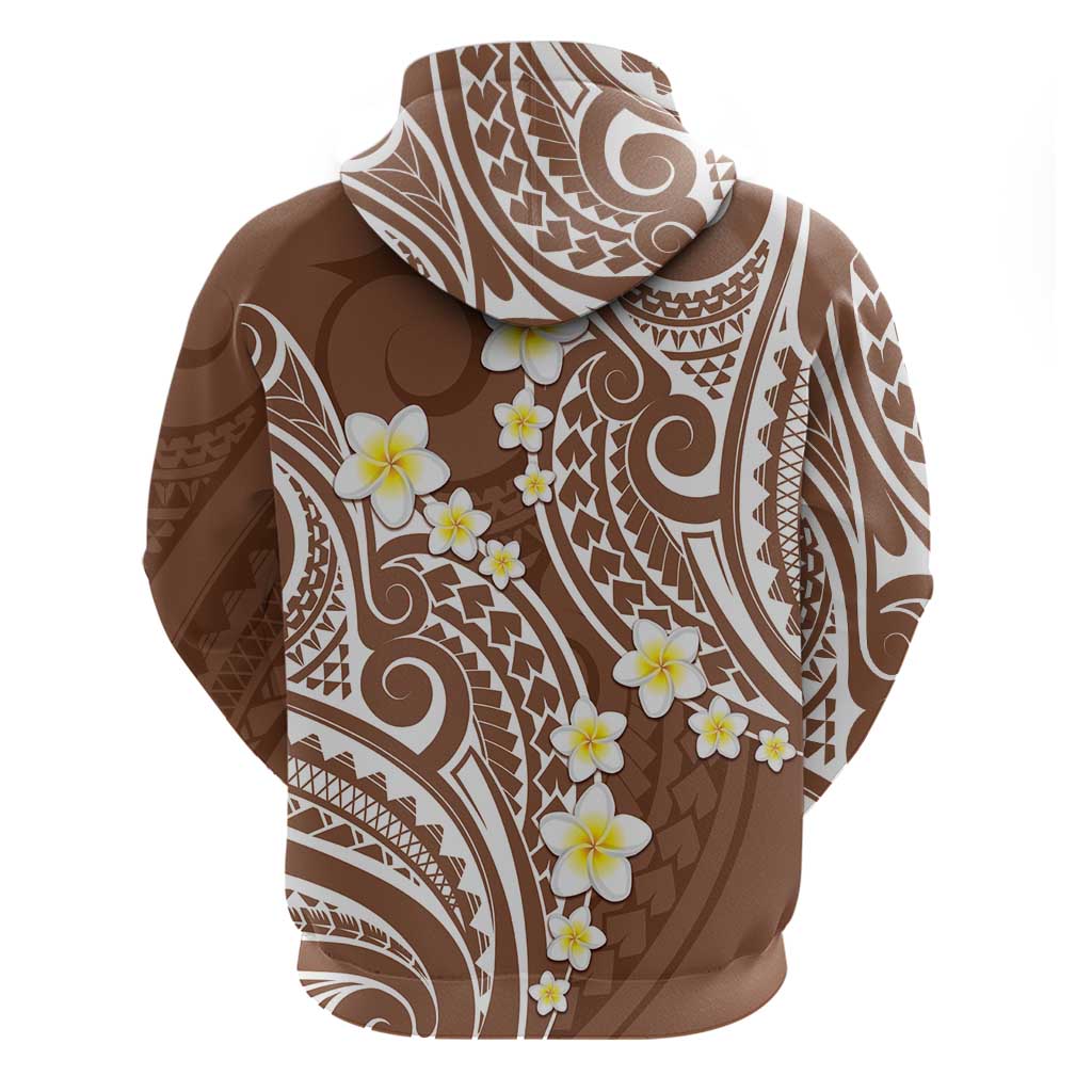 Plumeria With Brown Polynesian Tattoo Pattern Zip Hoodie LT05 - Polynesian Pride