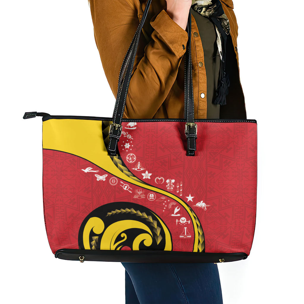 Papua New Guinea Independence Leather Tote Bag Special Style Red Version LT05 - Polynesian Pride