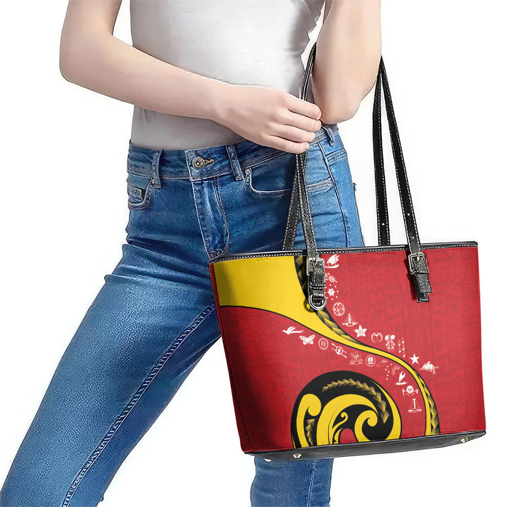 Papua New Guinea Independence Leather Tote Bag Special Style Red Version LT05 - Polynesian Pride