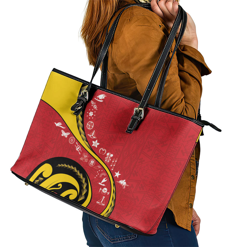 Papua New Guinea Independence Leather Tote Bag Special Style Red Version LT05 - Polynesian Pride