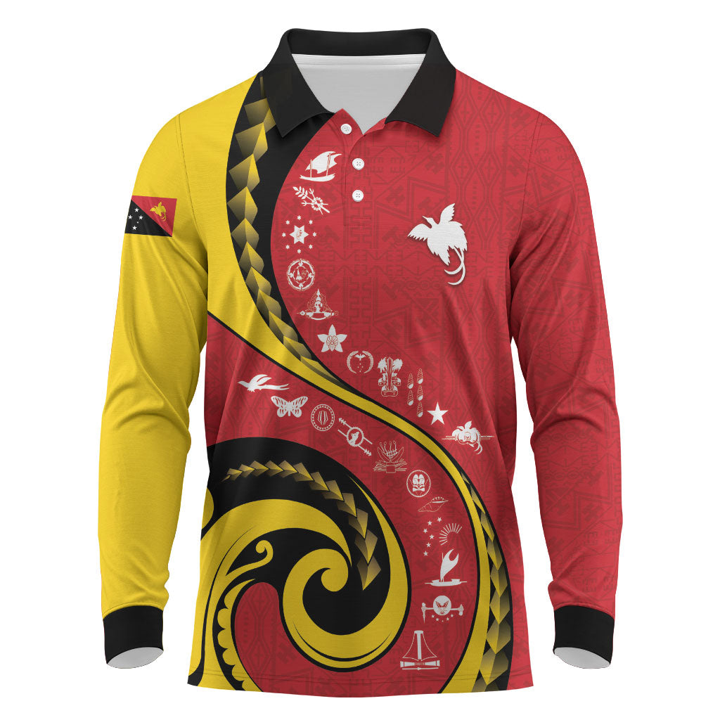 Papua New Guinea Independence Long Sleeve Polo Shirt Special Style Red Version LT05 Red - Polynesian Pride