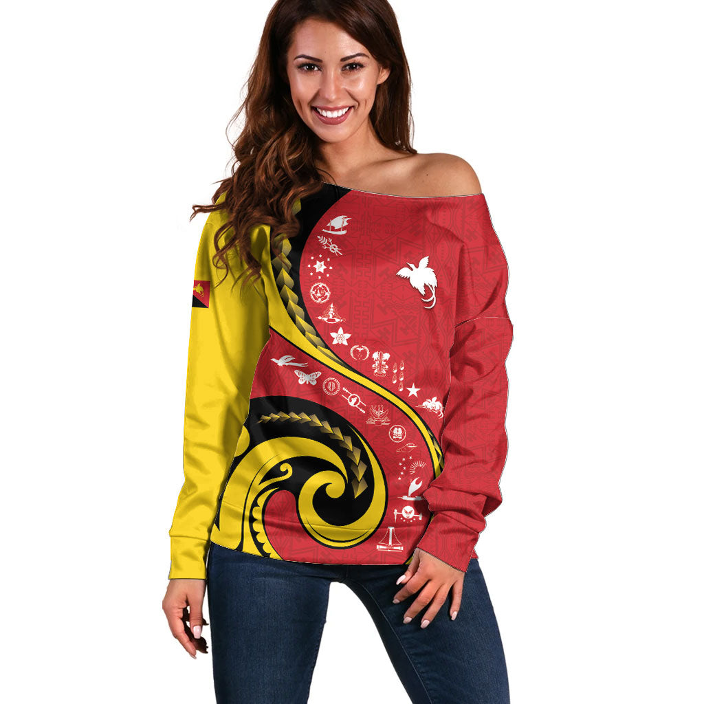 Papua New Guinea Independence Off Shoulder Sweater Special Style Red Version LT05 Women Red - Polynesian Pride