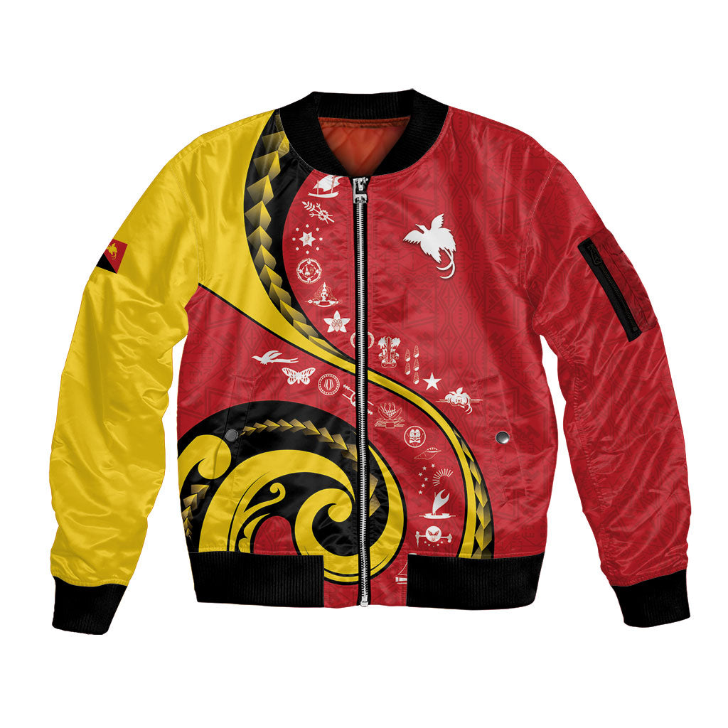 Papua New Guinea Independence Sleeve Zip Bomber Jacket Special Style Red Version LT05 Unisex Red - Polynesian Pride