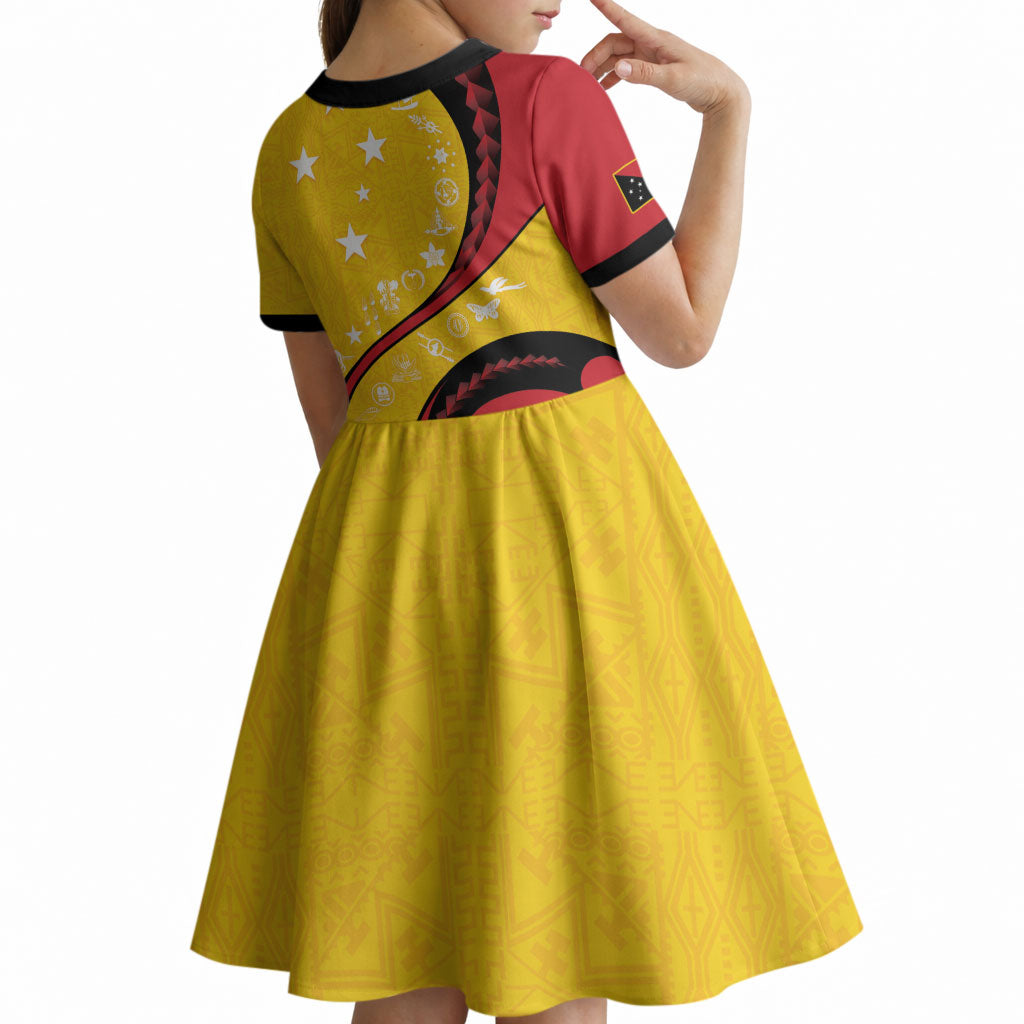 Papua New Guinea Independence Kid Short Sleeve Dress Special Style Yellow Version LT05 - Polynesian Pride