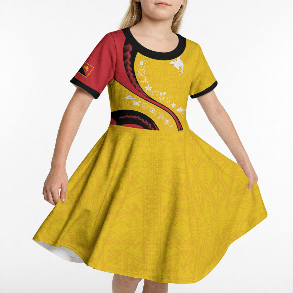 Papua New Guinea Independence Kid Short Sleeve Dress Special Style Yellow Version LT05 - Polynesian Pride