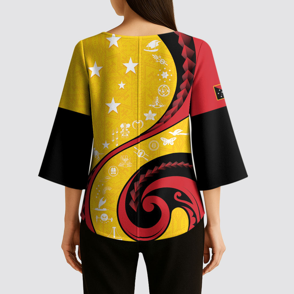 Papua New Guinea Independence Kimono Sleeve Blouse Special Style Yellow Version LT05 - Polynesian Pride