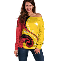 Papua New Guinea Independence Off Shoulder Sweater Special Style Yellow Version LT05 Women Yellow - Polynesian Pride