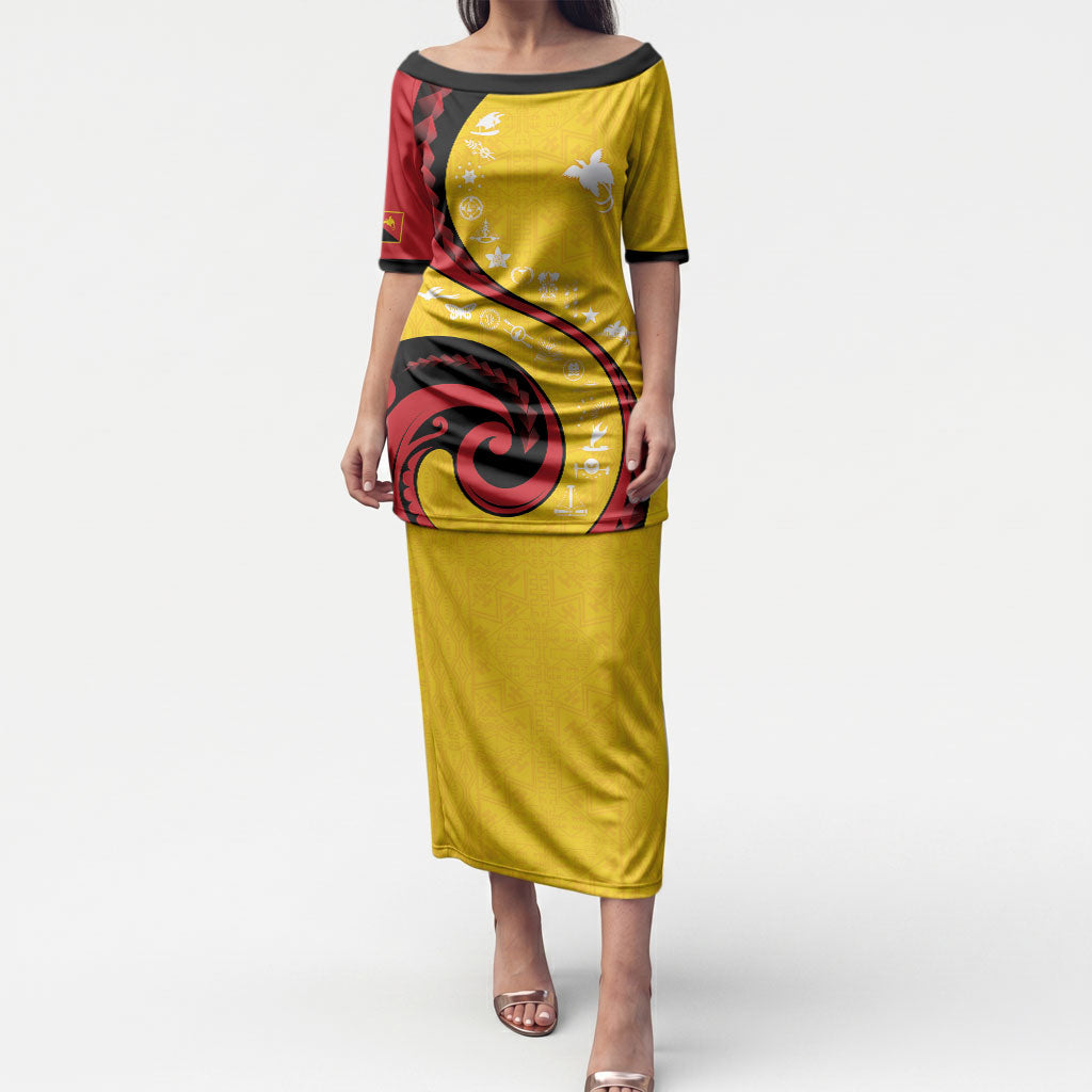 Papua New Guinea Independence Puletasi Special Style Yellow Version LT05 Long Dress Yellow - Polynesian Pride