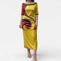 Papua New Guinea Independence Puletasi Special Style Yellow Version LT05 Long Dress Yellow - Polynesian Pride
