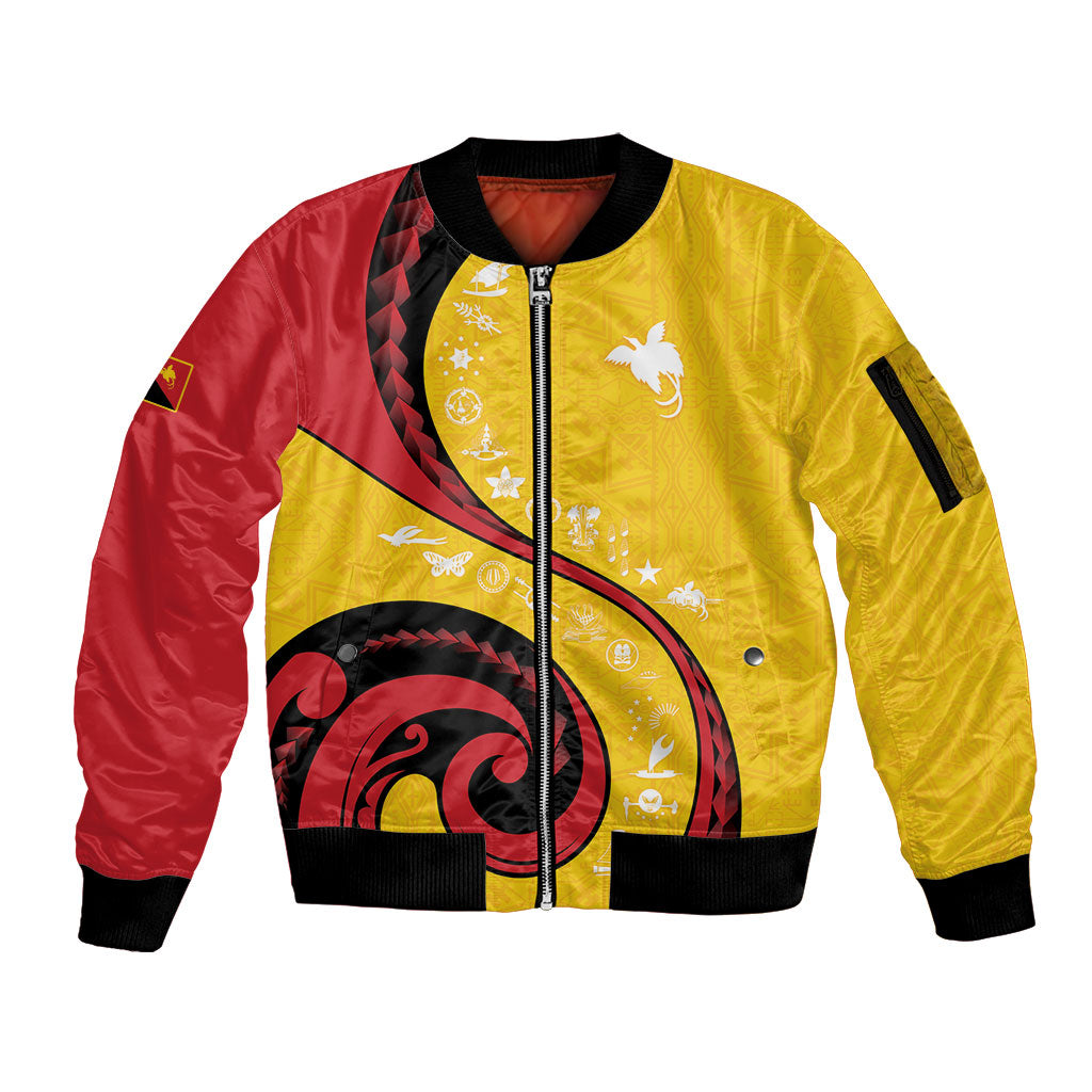 Papua New Guinea Independence Sleeve Zip Bomber Jacket Special Style Yellow Version LT05 Unisex Yellow - Polynesian Pride