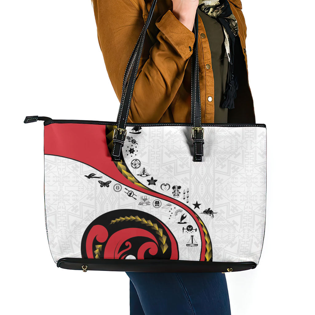 Papua New Guinea Independence Leather Tote Bag Special Style White Version LT05 - Polynesian Pride