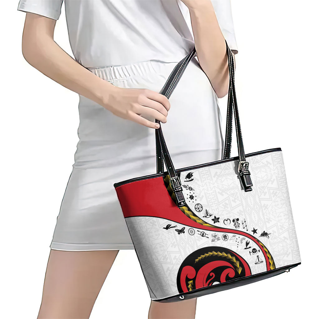 Papua New Guinea Independence Leather Tote Bag Special Style White Version LT05 - Polynesian Pride