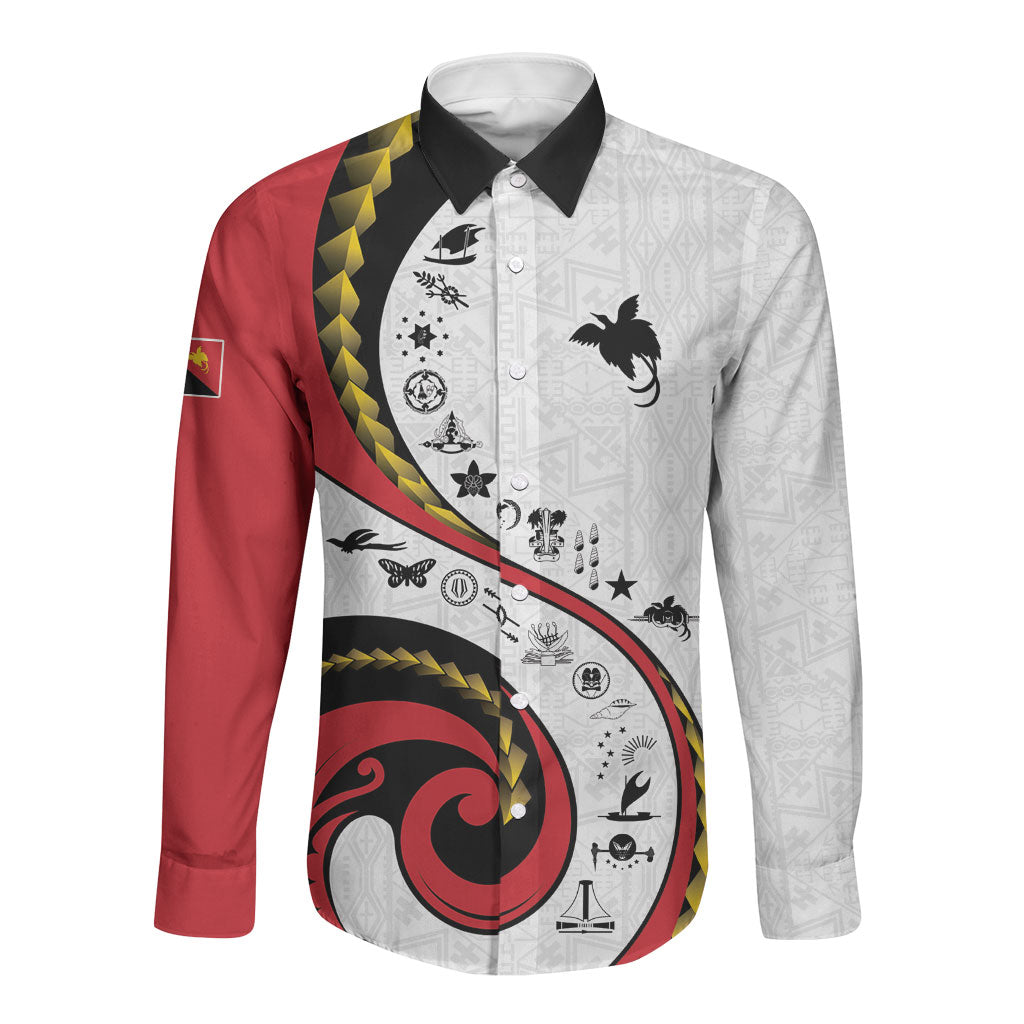 Papua New Guinea Independence Long Sleeve Button Shirt Special Style White Version LT05 Unisex White - Polynesian Pride