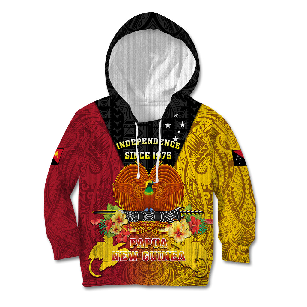 Personalized Papua New Guinea Independence Day Kid Hoodie Bird Of Paradise With Polynesian Pattern LT05 Hoodie Yellow - Polynesian Pride