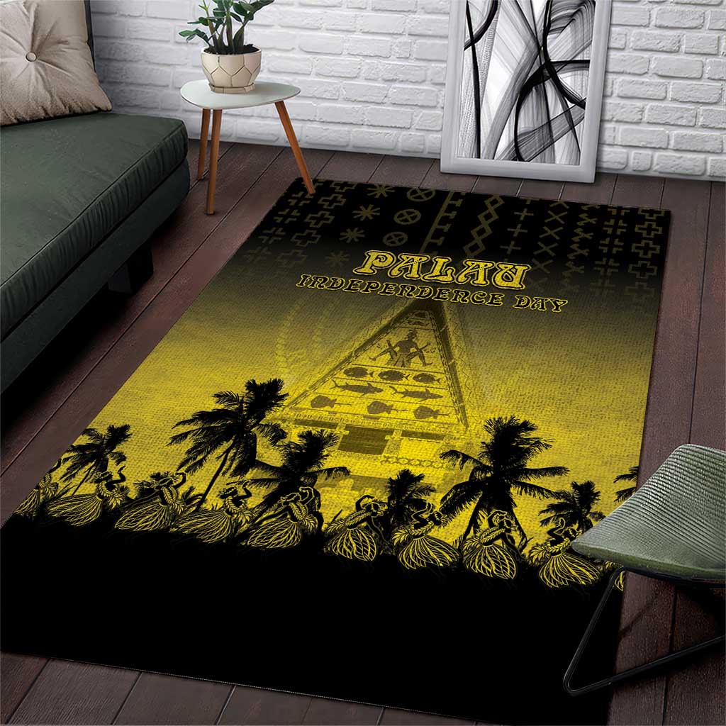 Palau Independence Day Area Rug Palauan Tattoo Pattern LT05 Black - Polynesian Pride