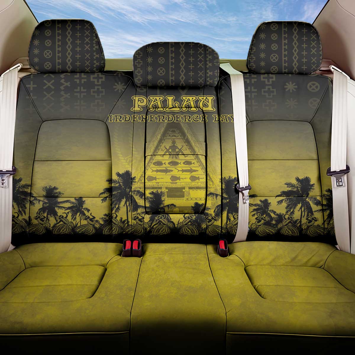 Palau Independence Day Back Car Seat Cover Palauan Tattoo Pattern LT05 One Size Black - Polynesian Pride