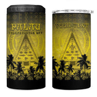 Personalised Palau Independence Day 4 in 1 Can Cooler Tumbler Palauan Tattoo Pattern LT05 One Size: 16 oz Black - Polynesian Pride