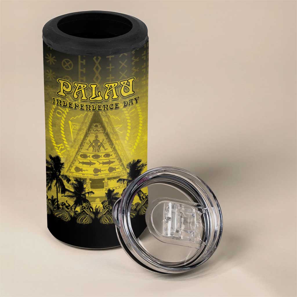 Personalised Palau Independence Day 4 in 1 Can Cooler Tumbler Palauan Tattoo Pattern LT05 - Polynesian Pride