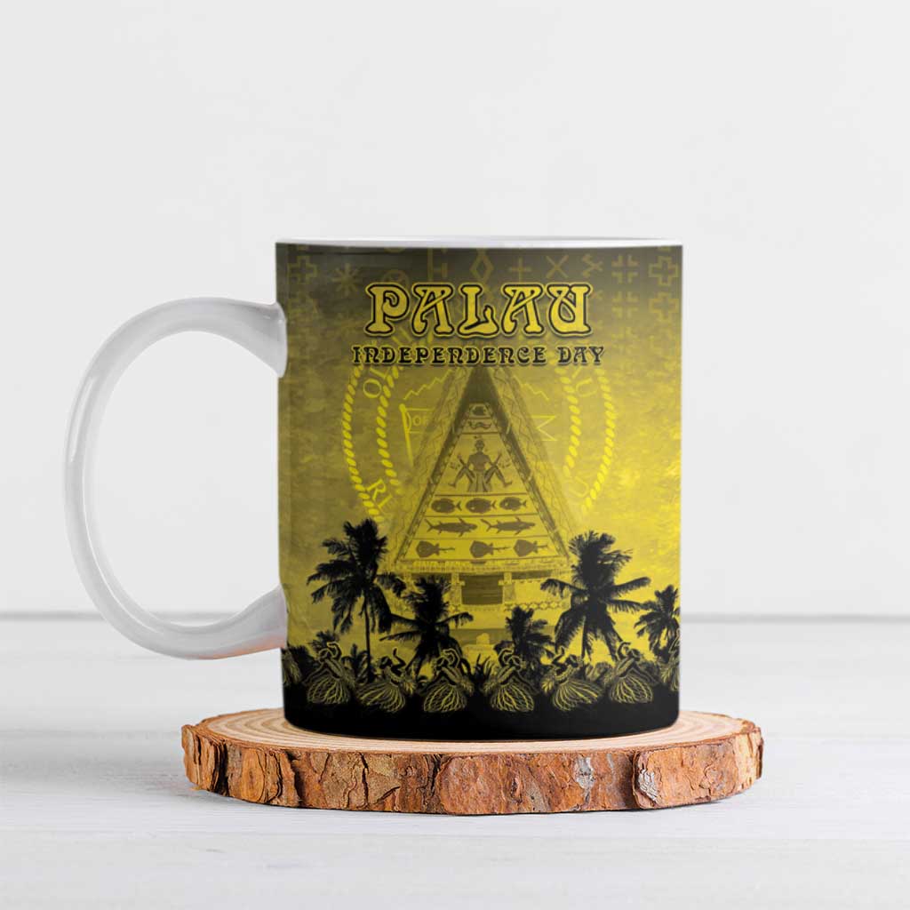 Personalised Palau Independence Day Ceramic Mug Palauan Tattoo Pattern LT05 Black - Polynesian Pride