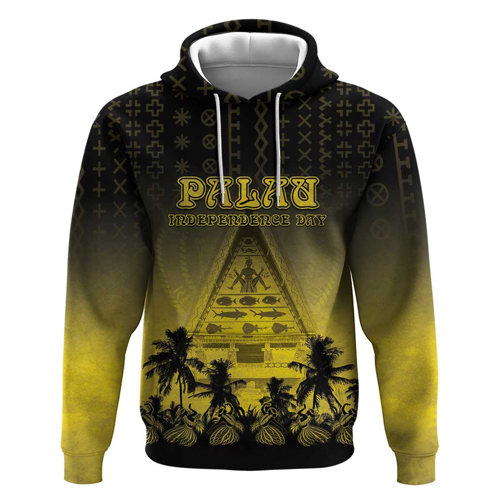 Personalised Palau Independence Day Hoodie Palauan Tattoo Pattern LT05 Pullover Hoodie Black - Polynesian Pride