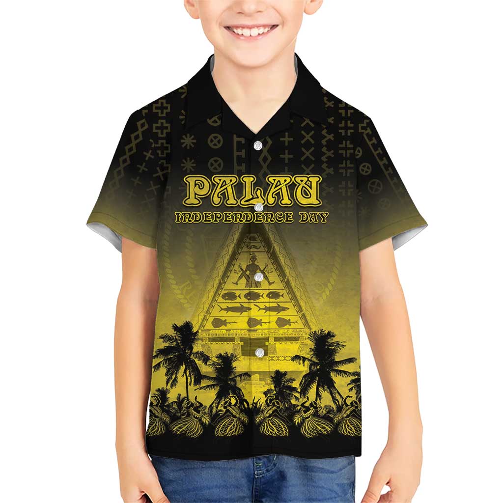 Personalised Palau Independence Day Kid Hawaiian Shirt Palauan Tattoo Pattern LT05 Kid Black - Polynesian Pride