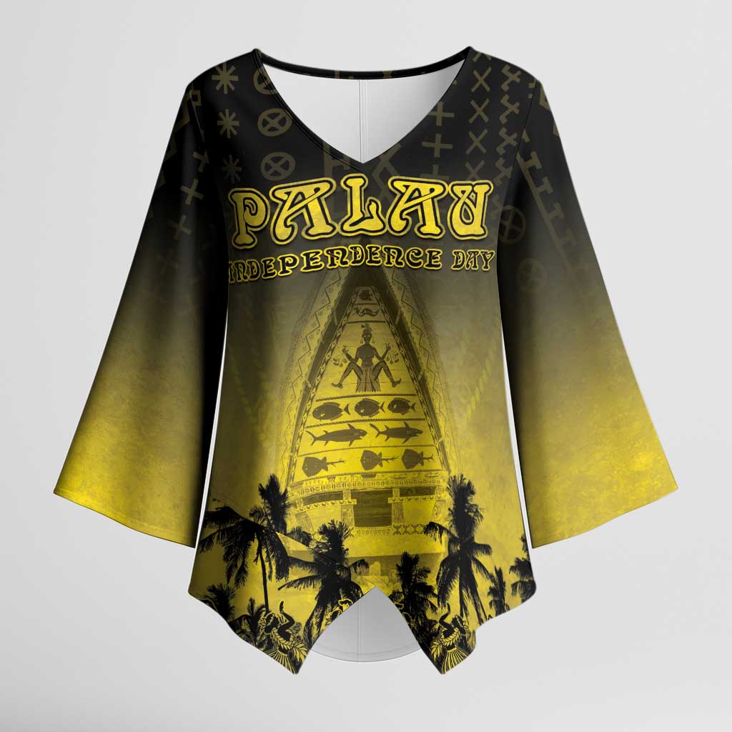 Personalised Palau Independence Day Kimono Sleeve Blouse Palauan Tattoo Pattern LT05 Female Black - Polynesian Pride