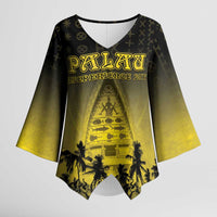 Personalised Palau Independence Day Kimono Sleeve Blouse Palauan Tattoo Pattern LT05 Female Black - Polynesian Pride