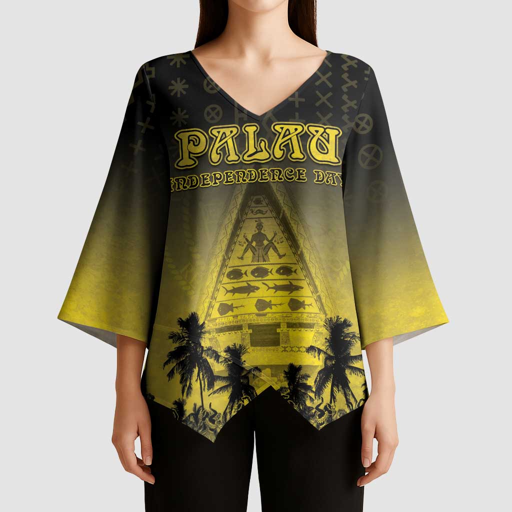 Personalised Palau Independence Day Kimono Sleeve Blouse Palauan Tattoo Pattern LT05 - Polynesian Pride