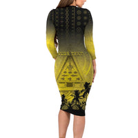 Personalised Palau Independence Day Long Sleeve Bodycon Dress Palauan Tattoo Pattern LT05 - Polynesian Pride