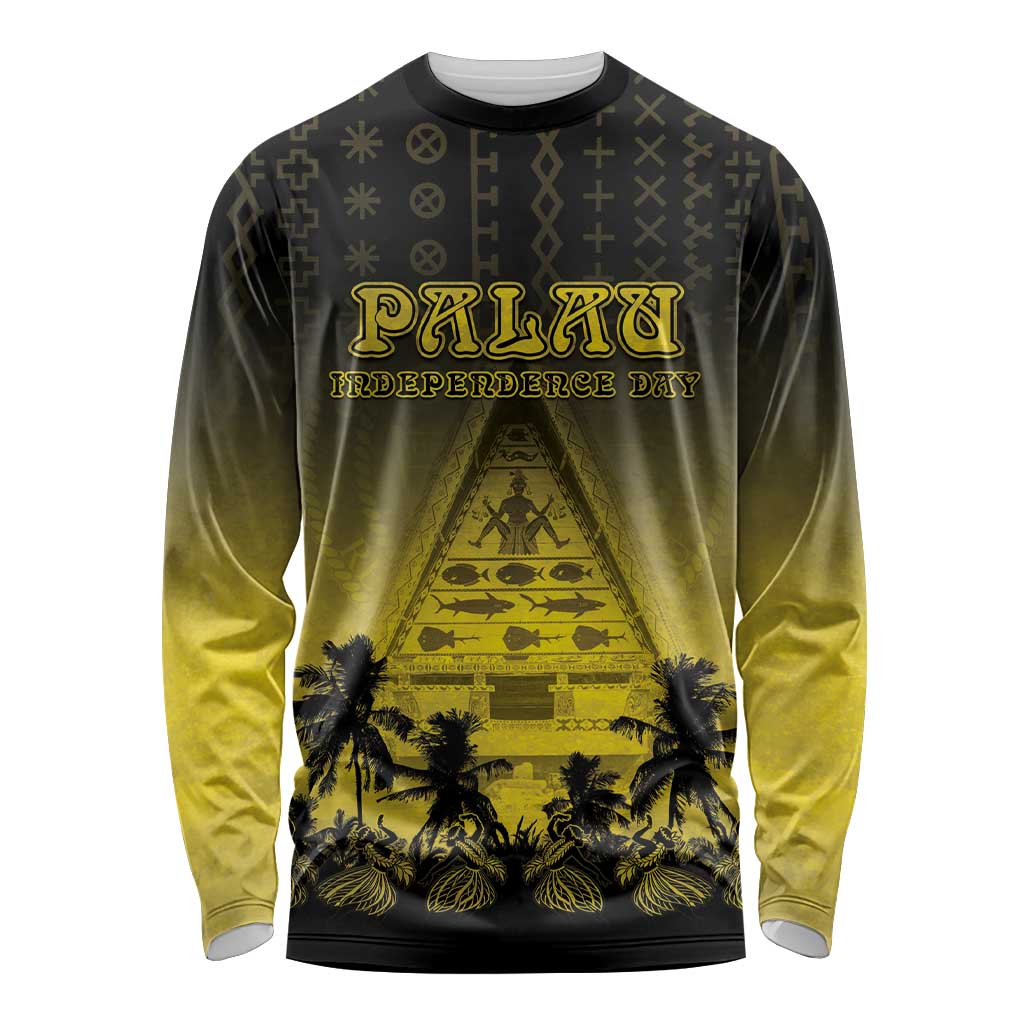 Personalised Palau Independence Day Long Sleeve Shirt Palauan Tattoo Pattern LT05 Unisex Black - Polynesian Pride