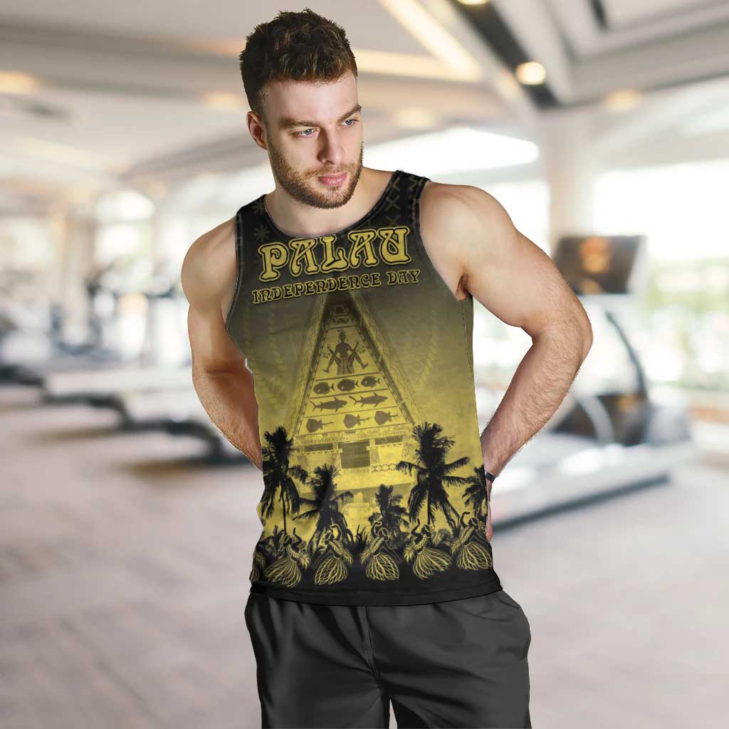 Personalised Palau Independence Day Men Tank Top Palauan Tattoo Pattern LT05 Black - Polynesian Pride