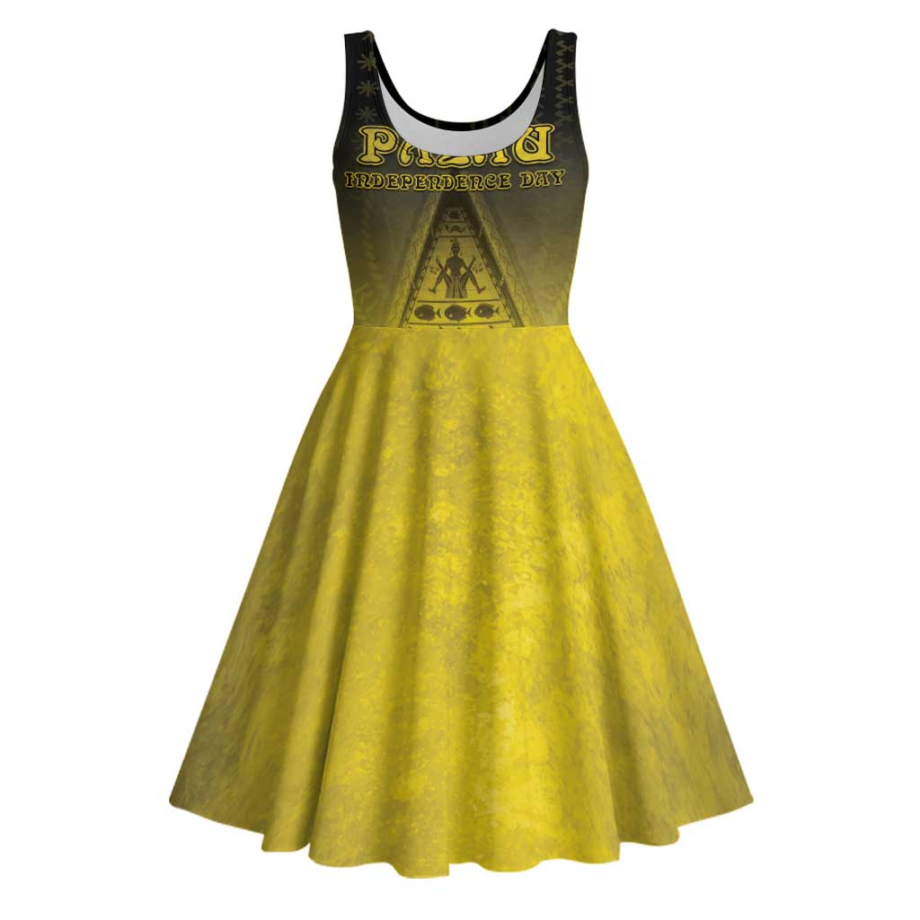 Personalised Palau Independence Day Midi Dress Palauan Tattoo Pattern LT05 Black - Polynesian Pride