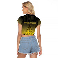 Personalised Palau Independence Day Raglan Cropped T Shirt Palauan Tattoo Pattern LT05 - Polynesian Pride