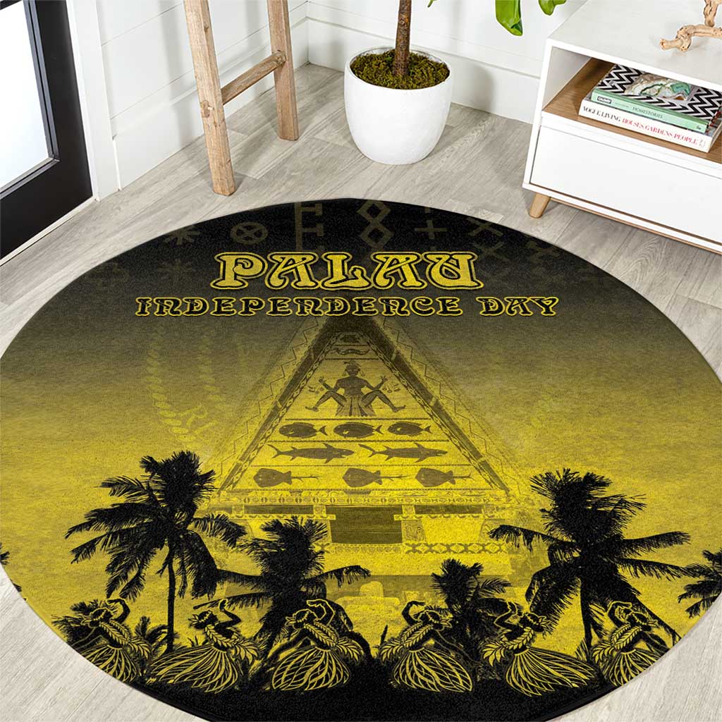 Palau Independence Day Round Carpet Palauan Tattoo Pattern LT05 Black - Polynesian Pride