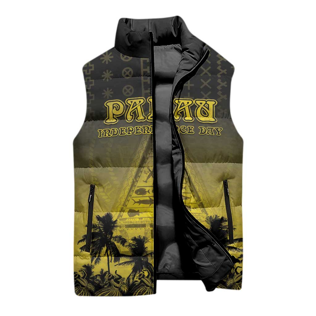 Personalised Palau Independence Day Sleeveless Puffer Jacket Palauan Tattoo Pattern LT05 - Polynesian Pride