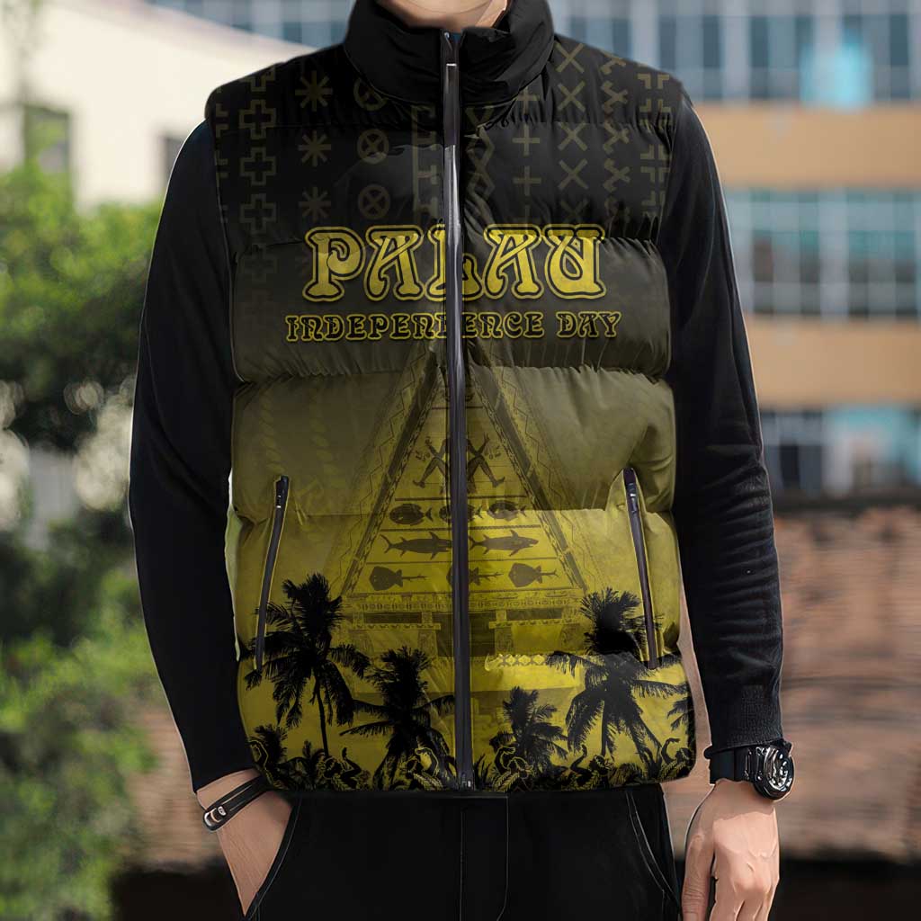 Personalised Palau Independence Day Sleeveless Puffer Jacket Palauan Tattoo Pattern LT05 - Polynesian Pride