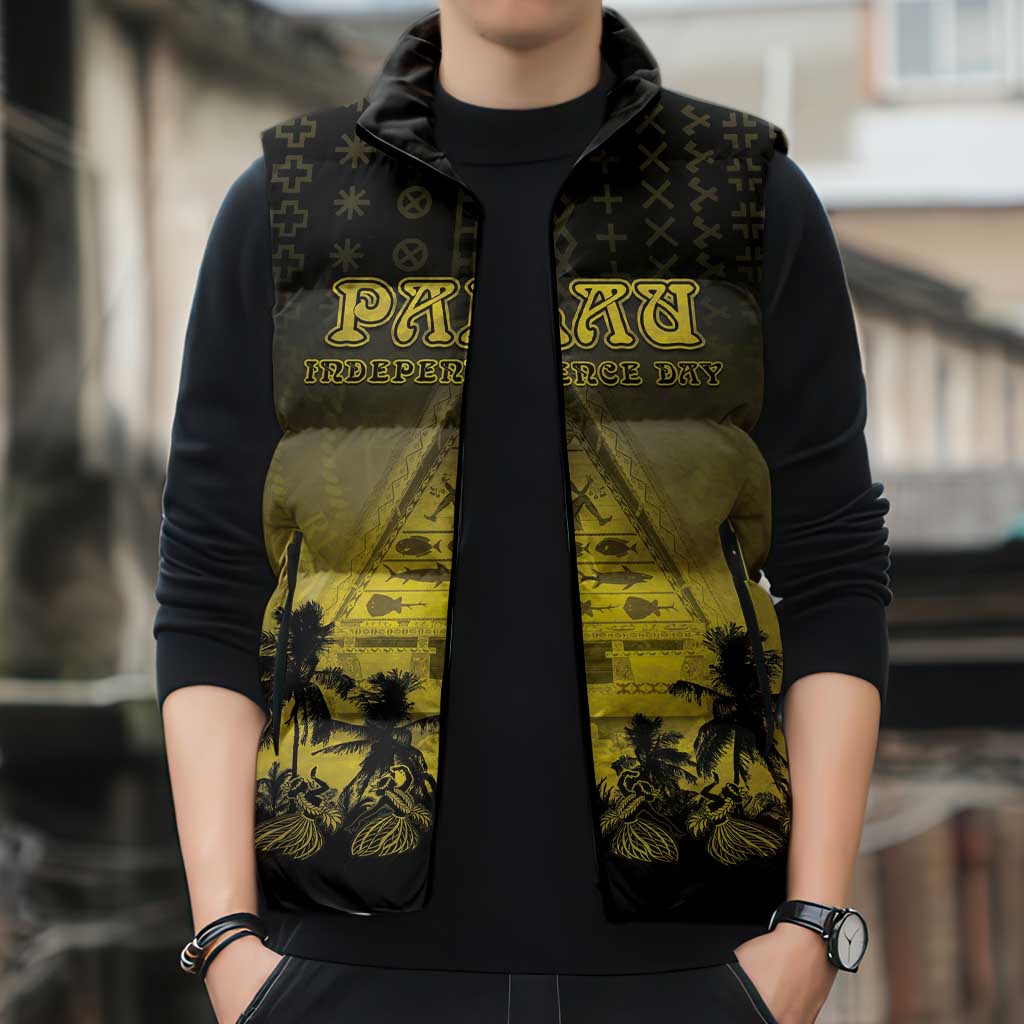 Personalised Palau Independence Day Sleeveless Puffer Jacket Palauan Tattoo Pattern LT05 - Polynesian Pride
