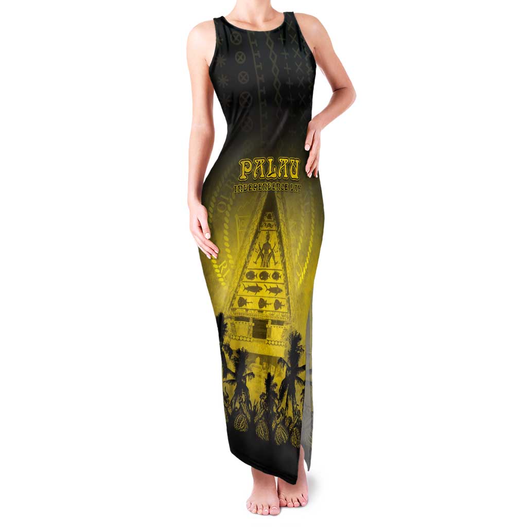 Personalised Palau Independence Day Tank Maxi Dress Palauan Tattoo Pattern LT05 Women Black - Polynesian Pride