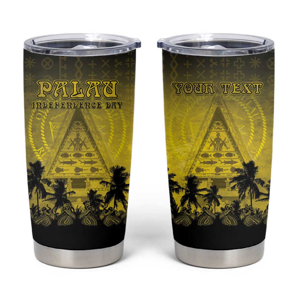 Personalised Palau Independence Day Tumbler Cup Palauan Tattoo Pattern LT05 Black - Polynesian Pride