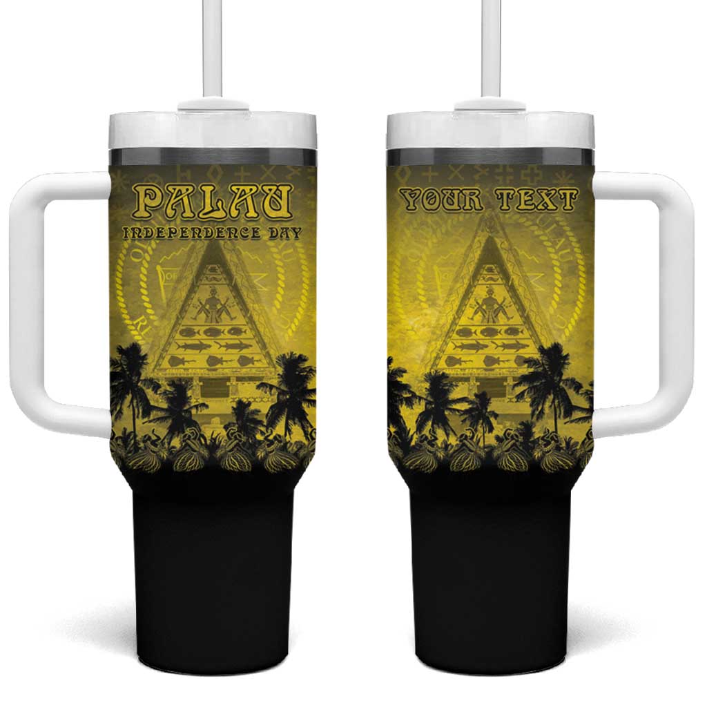 Personalised Palau Independence Day Tumbler With Handle Palauan Tattoo Pattern LT05 One Size: 40 oz Black - Polynesian Pride
